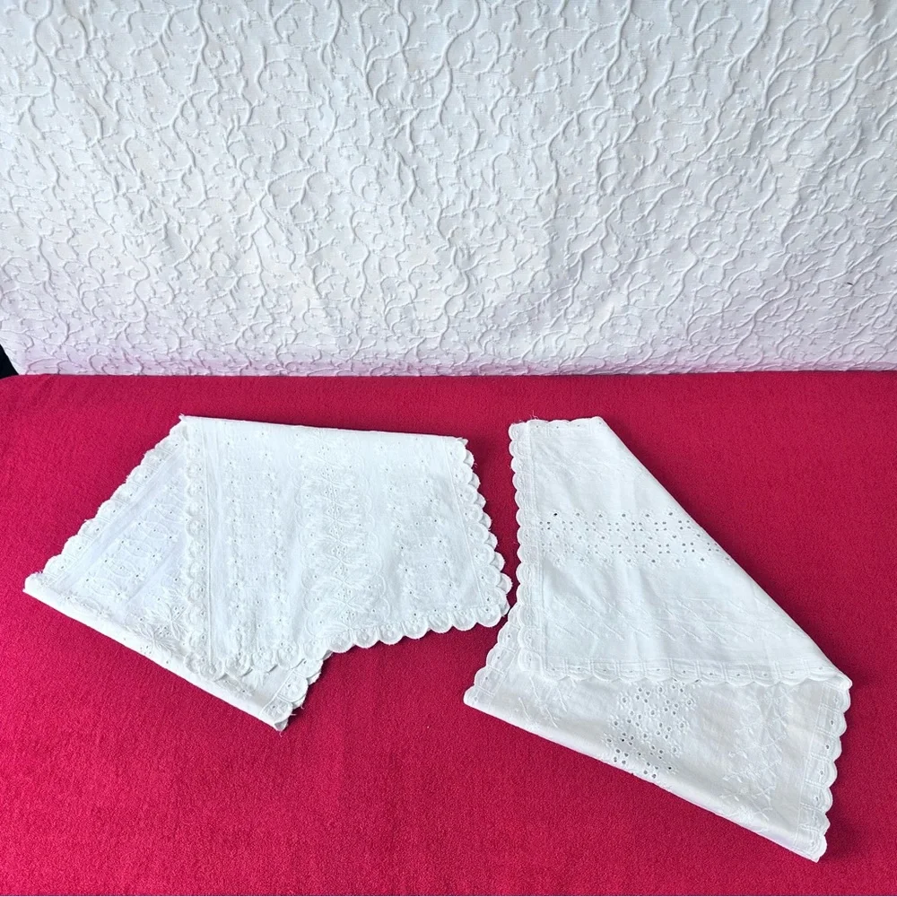 Vintage Table Runner Embroidered White Cotton Geometric Home Decor Lace Handmade